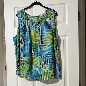 Kasper Geometric Blue and Green Blouse